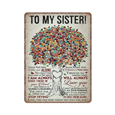 Image of DAIERCY Funny Vintage Sign to My Sister Metal Tin Signs for Kitchen Garden Garage Bathroom Wall Decor 30X40 cm