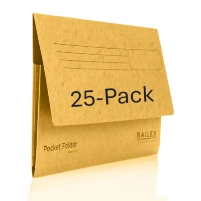 Image of Railex Pocket Folder Foolscap Document Wallets Gold Folders Pack of 25 for Paperwork A4 and A4+, Recycled Board File Wallet, Premium Filing Office Home