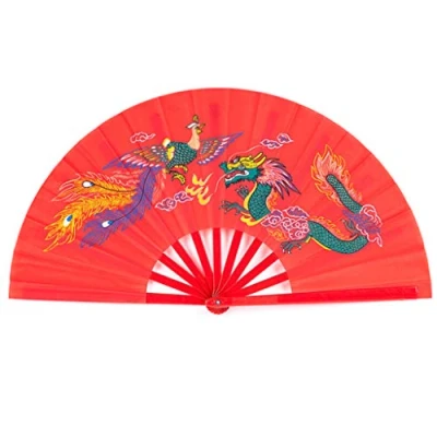 Image of S TROUBLE Chinese Kung Fu Fan Tai Chi Martial Arts Dragon Phoenix Plastic Handheld Folding Fans Art Dance Gift