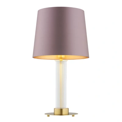 Image of Hampton Table Lamp With Round Tapered Shade Dirty Pink (Gold Inside), Transparent (Fluted), Brushed Brass