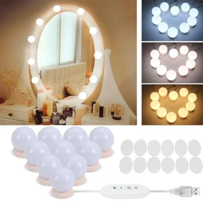 Image of Vanity Mirror Lights,Hollywood Style Led Lights Kit with 10 Dimmable Bulbs,USB Cable for 3 Color Modes &amp; Adjustable Brightness (Mirror USB Charger Not Include)