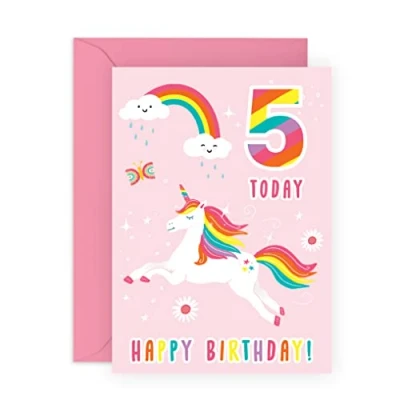 Image of Central 23 Unicorn Birthday Card For Girls Age Five 5th Gift Year Old Comes With Fun Stickers