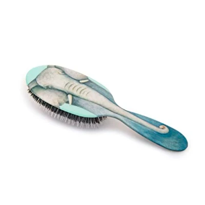 Image of Rock &amp; Ruddle Natural Mixed Boar Bristle Hair Brush for Women and Kids (Large 21 cm) Perfect Wet or Dry Hair, Detangling Smoothing Blowdrying Designed Made in UK Elephant