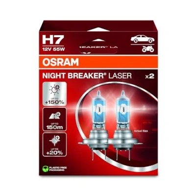 Image of OSRAM NIGHT BREAKER LASER H7, +150% more brightness, halogen headlight lamp, 64210NL 2HB, 12V, Hanging folding box (2 lamps)