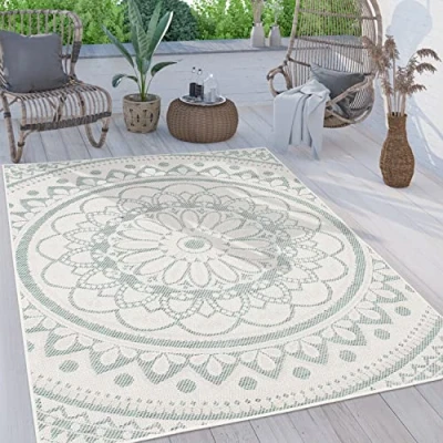 Image of Paco Home Outdoor Rug For Garden Area Living Room Kitchen Moroccan Pattern Modern Aztec Mandala, Size:80x150 cm, Colour:Apricot