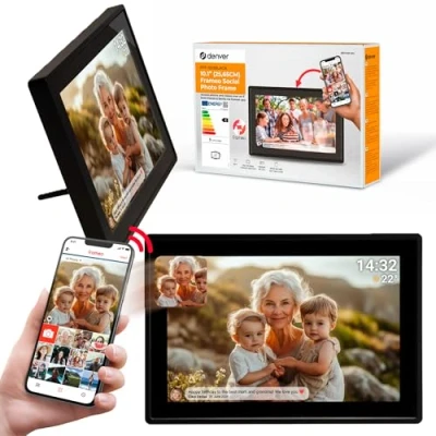 Image of Denver PFF1021 Digital Picture Frame WiFi 10.1 Inch Electronic 16 GB with Frameo App, IPS Touch Screen, Auto Rotate, Micro SD Slot, Black