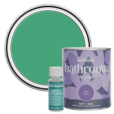 Image of Rust Oleum Green Water Resistant Bathroom Tile Paint in Satin Finish Emerald 750ml