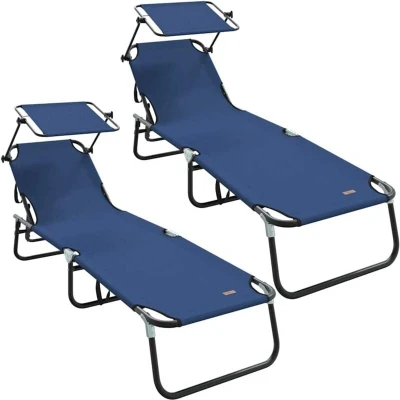 Image of vidaXL Folding Sun Loungers 2 pcs with Canopy Blue 600D Oxford Fabric