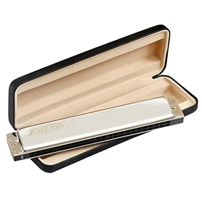 Image of East top 24 Holes Tremolo Harmonica Key of G,Tremolo Mouth Organ for Adults, Professionals and Students T2406