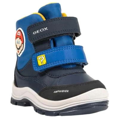 Image of Geox Super Mario BROS. BOY ABX Classic ankle boots for kids, Size: 8.5K, Navy/royal Imitation leather/ textile