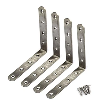 Image of (4 Pieces) 125x125x3mm Angle Connector Corner Brackets (Thickness 3mm) Stainless Steel L Shape Brace with Screws