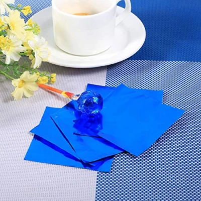 Image of Durable 100Pcs/Lot Square Foil Wrappers, Candy Sheets, Nontoxic for Sweets Chocolate Dessert Confections (Blue)