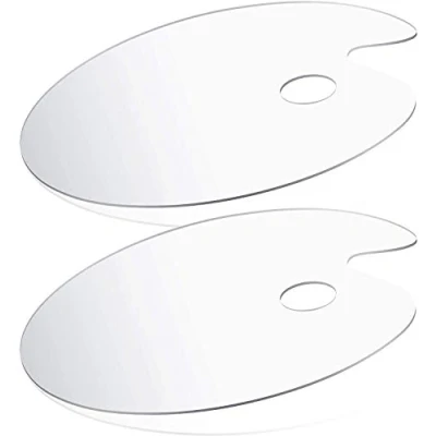 Image of 2 Pieces Clear Acrylic Paint Palette Mixing Oval Shaped Non Stick Oil Thumb Hole Artist Painting Palettes for DIY Art Craft