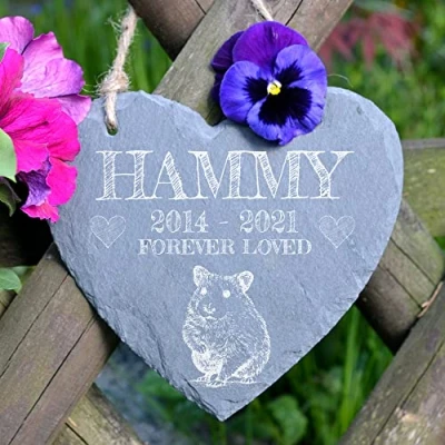Image of ukgiftstoreonline Personalised Hamster Remembrance Memorial Slate Heart Stone Plaque