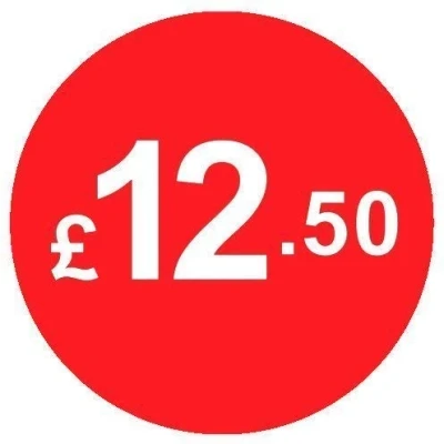 Image of Pack of 500 20mm Price Stickers/Stickers Choose from 10p to £95 Bright Red Many Prices (£12.50 Red)