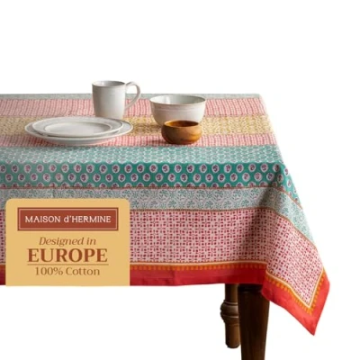 Image of Maison d&#039; Hermine Tablecloth 100% Cotton 140cmx230cm Washable Square Table Cover Decorative Easter Tablecloths for Dining, Buffet Parties &amp; Camping, Provence Spring/Summer