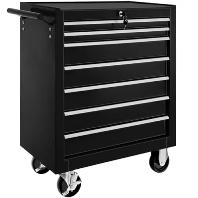 Image of TecTake® Tool Chest with 7 Drawers, Lock and Non Slip Mats. Made Powder Coated Steel, Ball Bearing Slides 4 Wheels Brakes. Durable Rolling Storage for Workshops. 150 kg Load Black