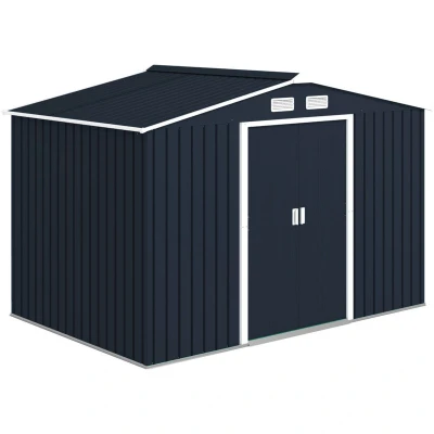 Image of Outsunny Garden Shed Storage Large Yard Store Sliding Door Metal Roof Tool Box Dark Grey