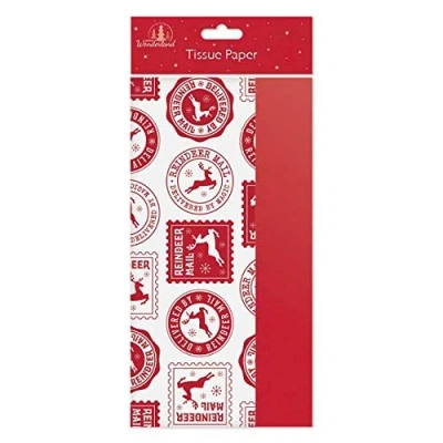 Image of The Home Fusion Company 8 x Sheets Christmas Tissue Paper Gift Wrap Red &amp; White Stamp Design