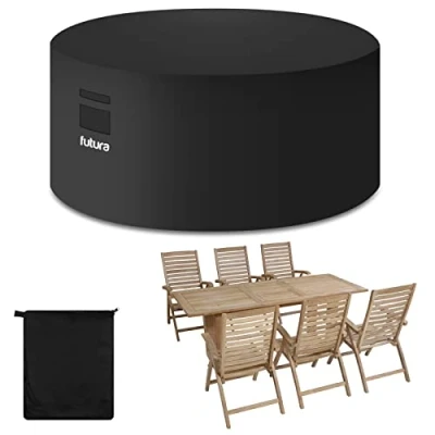 Image of Futura Round Garden Furniture Covers Waterproof 230x100cm, 420D Oxford Fabric Outdoor Table, Patio &amp; Rattan Covers, PVC Lined, Air Vents and UV Safe
