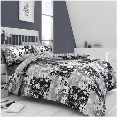 Image of GC GAVENO CAVAILIA Leaf Pattern Duvet Cover King Size (230x220cm) Polycotton Set 3 Piece Bedding Bed with Pillowcase Washable Linen Grey
