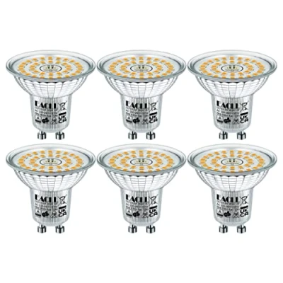 Image of EACLL GU10 LED Bulbs Warm White 6W Replaces 100W Halogen Bulbs, Pack of 6, 730 Lumen 3000K, AC 230 V Flicker Free Spotlight Beam Angle 120 Spot, Non Dimmable Shorter Reflector Lamps