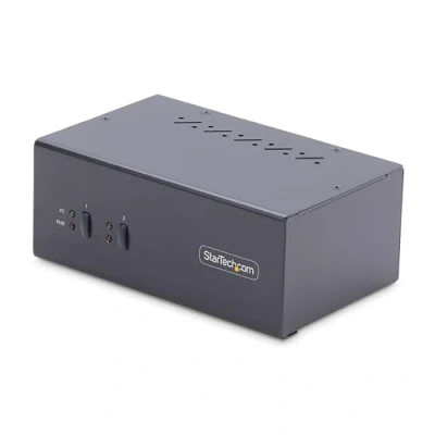 Image of StarTech.com 2 Port Dual Monitor DisplayPort KVM Switch, 4K 60Hz, 2x USB 5Gbps Hub Ports, 2.0 HID Hotkey and Push Button Switching, TAA Compliant (P2DD46A2 SWITCH)