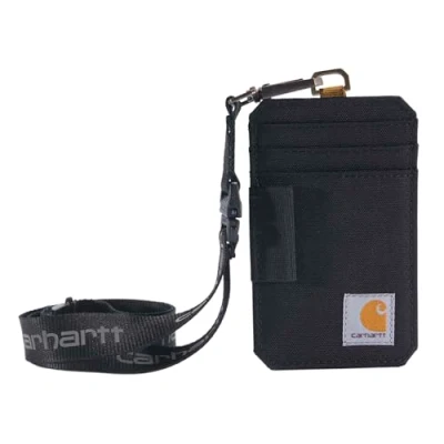 Image of Carhartt Standard, Water Repellent Canvas ID Holder with Reflective Lanyard, Nylon Duck (Black), One Size