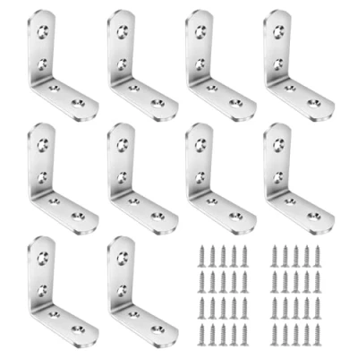 Image of BuxiuGK 10 Pieces Corner Brackets 50 x 50mm,L Shape Right Angle Stainless Steel Metal with Screws for Desk, Table, Chairs,Wood Furniture Cabinets