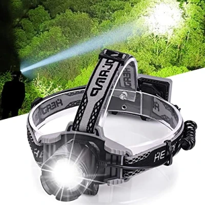 Image of haoyehome Head Torch Rechargeable, 100000 Lumens Headtorch Super Bright with 4 Modes, Zoomable, Digital Power Display, Ipx6 Waterproof Headlamp Warn Red Light for Hiking, Camping, Hunting