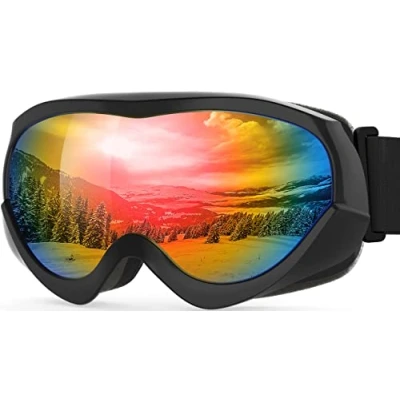 Image of OutdoorMaster Kids Ski Goggles Helmet Compatible Snow for Boys &amp; Girls with 100% UV Protection (Black Frame + VLT 14% Grey Lens REVO Colourful)