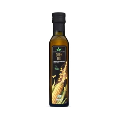 Image of Natura Harmony 100% Pure Corn oil (250 ml) rich in Omega 3 and 6 Cold pressed unrefined Vegan Ideal for salads, skin care healthy living