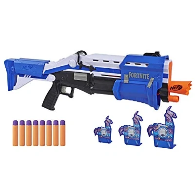 Image of Nerf Fortnite TS Blaster Pump Action Dart Blaster, 8 Official Mega Darts, Storage Stock For Youth, Teens, Adults(Blue) Amazon Exclusive