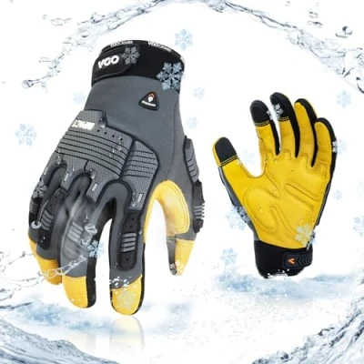 Image of Vgo 0C/32F Winter Cow Leather work Gloves Men, 3M Thinsulate Lined,Waterproof Insulated gloves,Mechanics Gloves,Impact Gloves,Anti Vibration Gloves,Rigger Gloves,Heavy Duty1P CA7725FLWP(Grey,L)