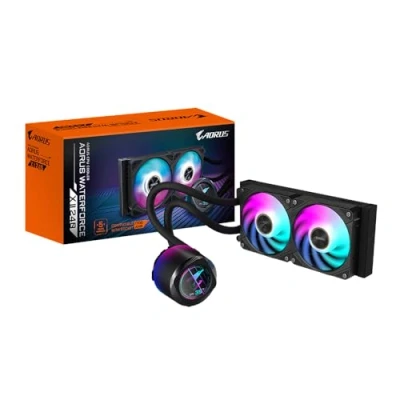 Image of GIGABYTE AORUS WATERFORCE X II 240 AIO Liquid CPU Cooler 2x120mm ARGB Fans, full color LCD, MAGNETIC interlocking mechanism, DAISY CHAIN, Intel LGA 1851 and AMD AM5 Compatible, 6 Year Warranty