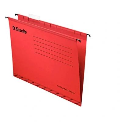 Image of Esselte 90336 Classic Reinforced Suspension File, Foolscap, Pack of 25, Tabs Included, Red, 360 x 240 mm