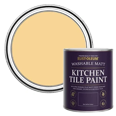 Image of Rust Oleum Yellow water resistant Kitchen Tile Paint in Matt Finish Mustard 750ml