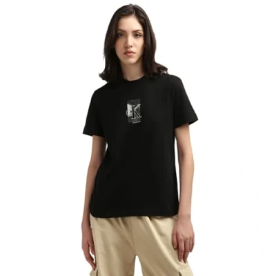 Image of Calvin Klein Jeans Women&#039;s Regular Short Sleeve Round Neck T Shirt, Black (Ck Black), M