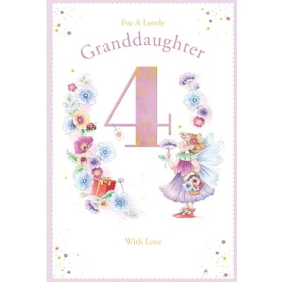 Image of Granddaughter 4th Birthday Card Age 4 Poppy Fairy 9&quot; x 6&quot; Lovely Verse