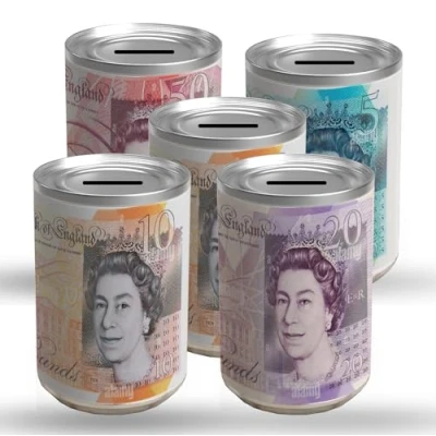 Image of SHARRLA 5PCS Money TIN BOX Sterling Bank Note Piggy Bank, Coin Tin, Cash Savings Can, Birthday Money, Holiday &amp; Christmas Fund (5PCS Medium Random)