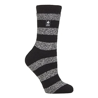 Image of HEAT HOLDERS Lite Womens Insulated Thermal Socks Multiple Designs Including Argyle Stripes Hearts Stars Warm for Winter (4 7, Black/White (Bologna))