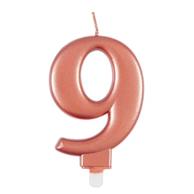 Image of Elegant Metallic Rose Gold Number 9 Birthday Candle Perfect for Parties, Anniversaries &amp; More 1 Pc
