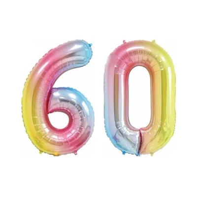 Image of Pastel Rainbow Number 60 Large Helium Foil Balloon Birthday Party Wedding Anniversary Decoration 101cm