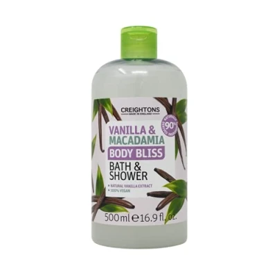 Image of Creightons Body Bliss Vanilla and Macadamia Bath Shower Gel (500ml) Natural Extract. 100% Vegan. Cruelty Free. 90% Naturally Derived Ingredients