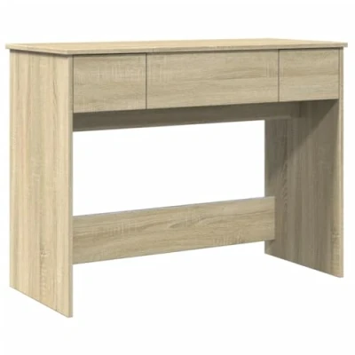Image of vidaXL Sonoma Oak Dressing Table with Mirror Makeup Vanity Desk for Bedroom, Modern Engineered Wood Cosmetic Storage