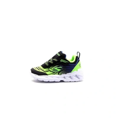 Image of Skechers Boy&#039;s Magna Lights Sneaker, Black Synthetic Mesh Blue Lime Trim, 4 UK Child