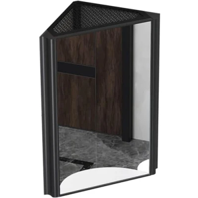 Image of Bathroom Corner Mirror Cabinet, Space Aluminum Triangular Cabinet,Wall Mounted Toiletries Locker Saver Wall Mount Cabinet(33x33x63cm)(Color:black)