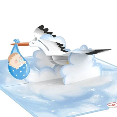 Image of papercrush® Pop Up Card Baby Boy 3D Birth Card, Greeting Congratulations on Newborn Son, Handmade Shower