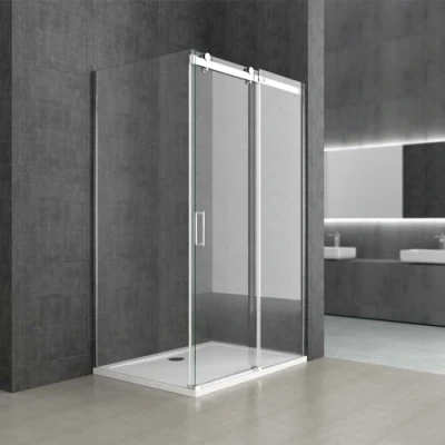 Image of Durovin Bathrooms 1200 x 800mm L Shape Rectangular Frameless Shower Enclosure Sliding Door 8mm Safety Clear Glass with Acrylic Tray
