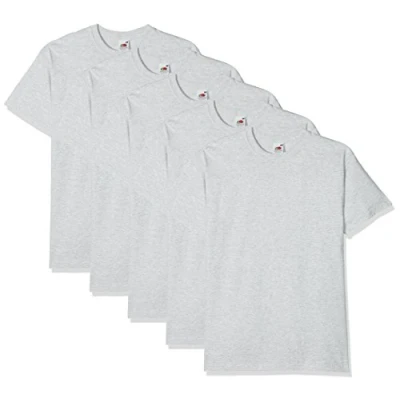 Image of Fruit of the Loom Men&#039;s Super Premium Short Sleeve T Shirt Pack 5, Heather Grey, Large